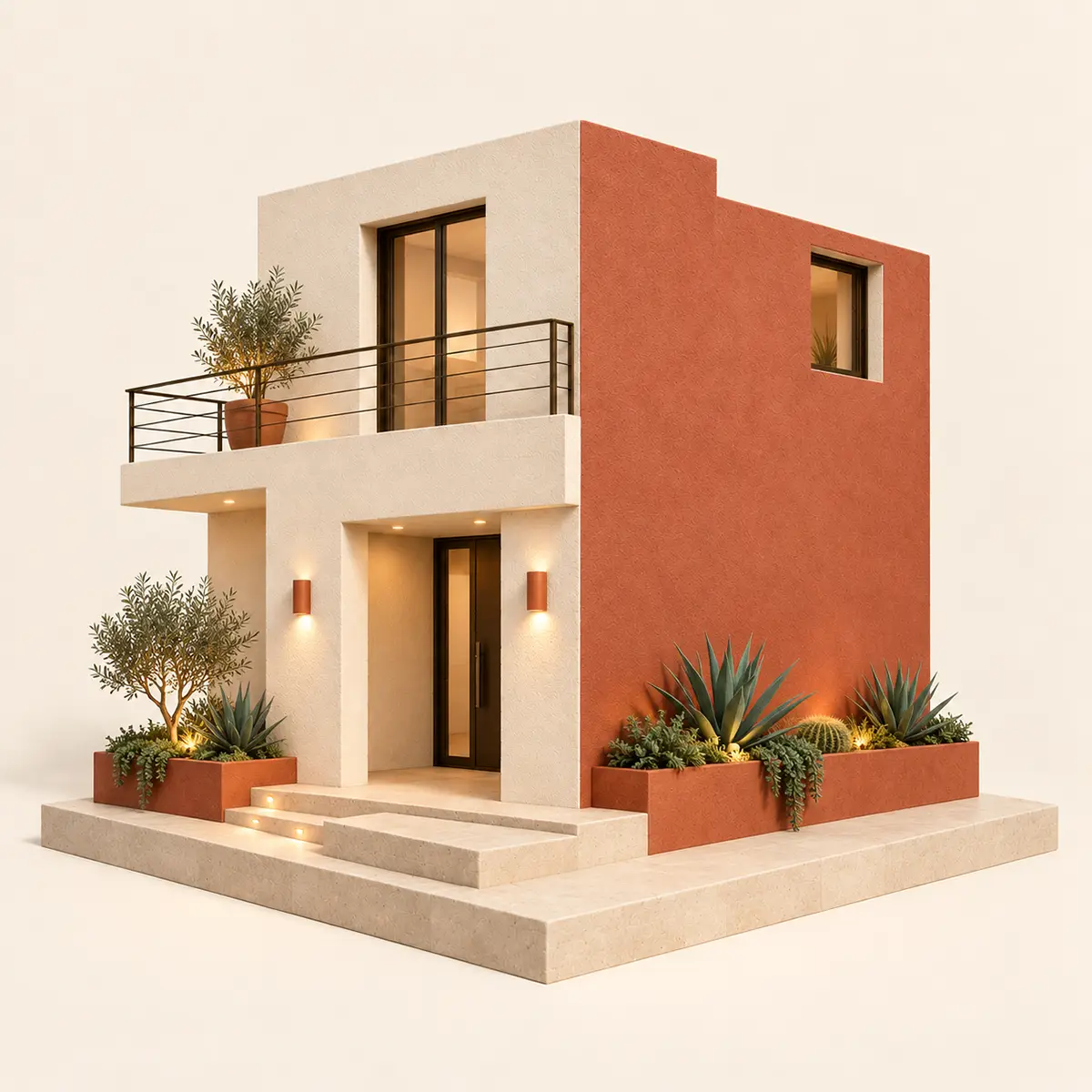 Casa terminada con una identidad coherente, metáfora de una marca construida con estrategia.