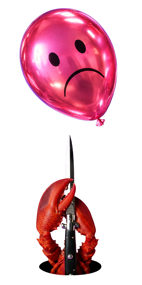 metáfora de que no diseñamos solo logo, con un globo rosa triste, que esta a punto de ser explotado por un objeto punzante