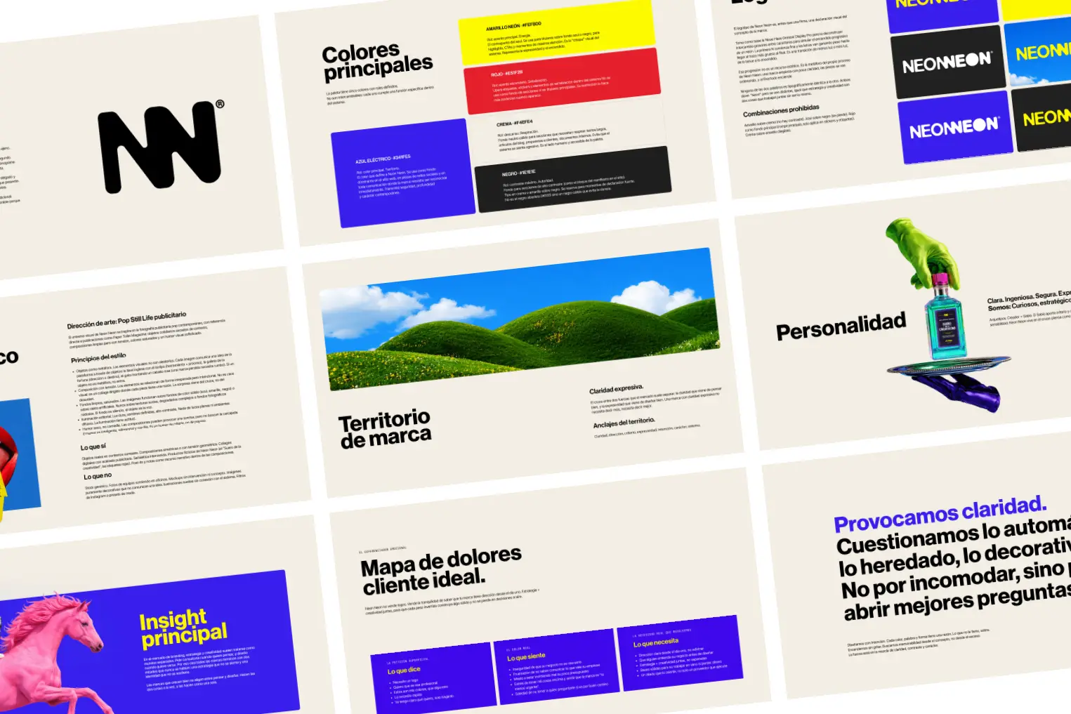Ejemplo de territorio de marca y colores en el Manual de Marca de Neon Neon Studio